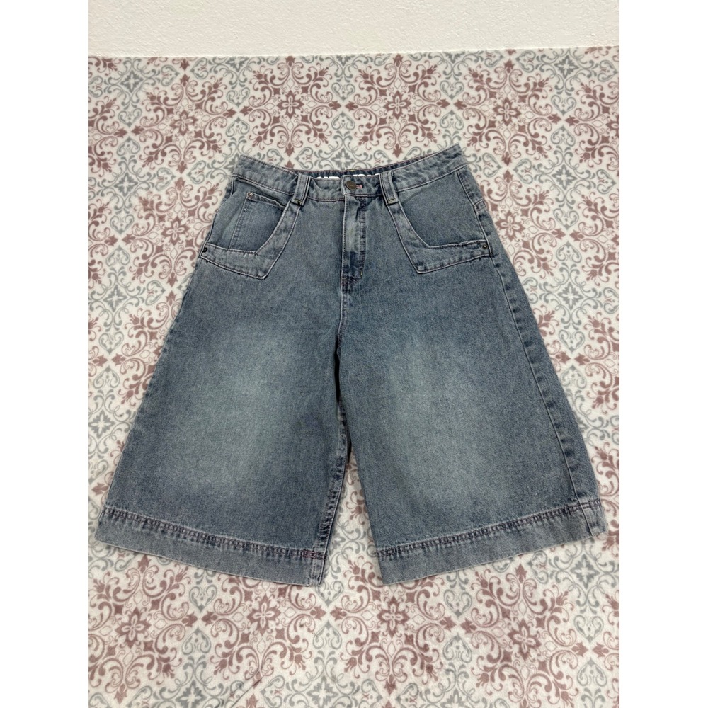 A-Lab Denim Shorts Blue Medium Wash Wide Leg Skater Expand Your Mind Size 8